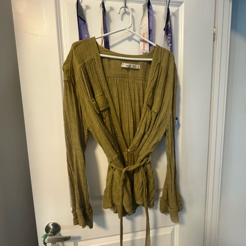 We The Free Olive Green Belted Blouse